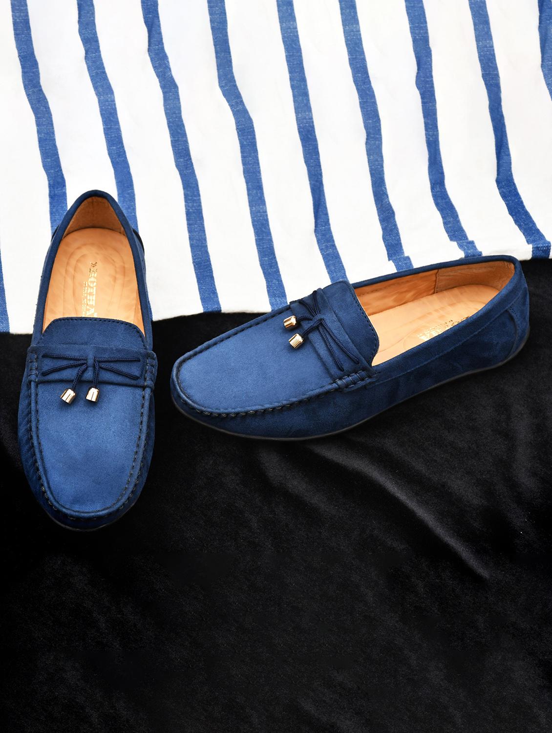 men solid navy blue suede slip on loafer - 20427420 -  Zoom Image - 0
