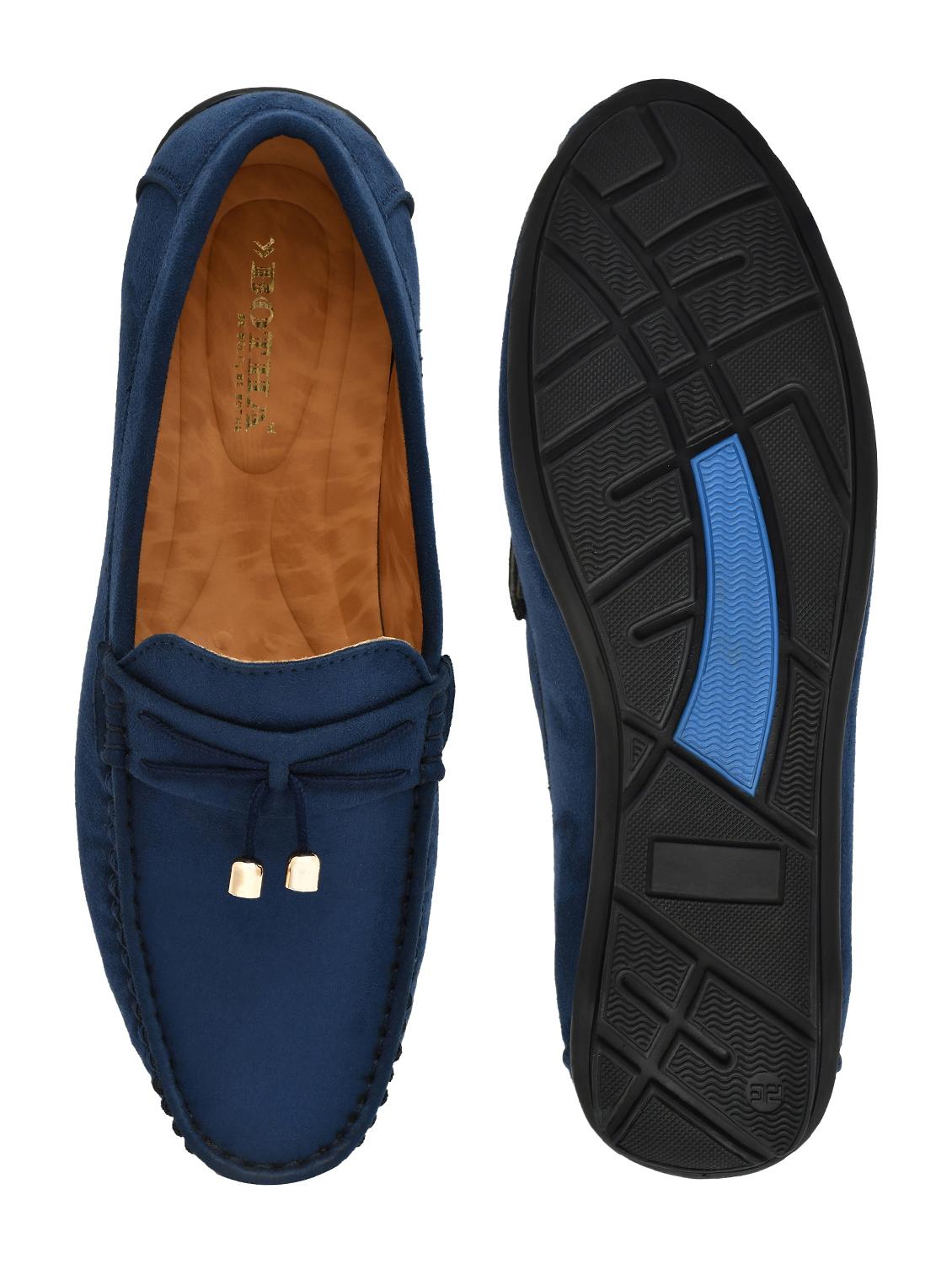 men solid navy blue suede slip on loafer - 20427420 - Standard Image - 3