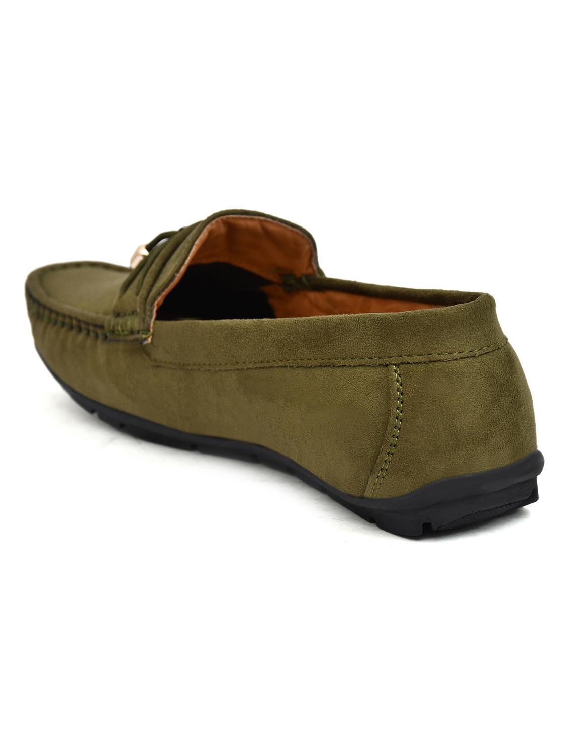 men solid olive suede slip on loafer - 20427421 - Standard Image - 3