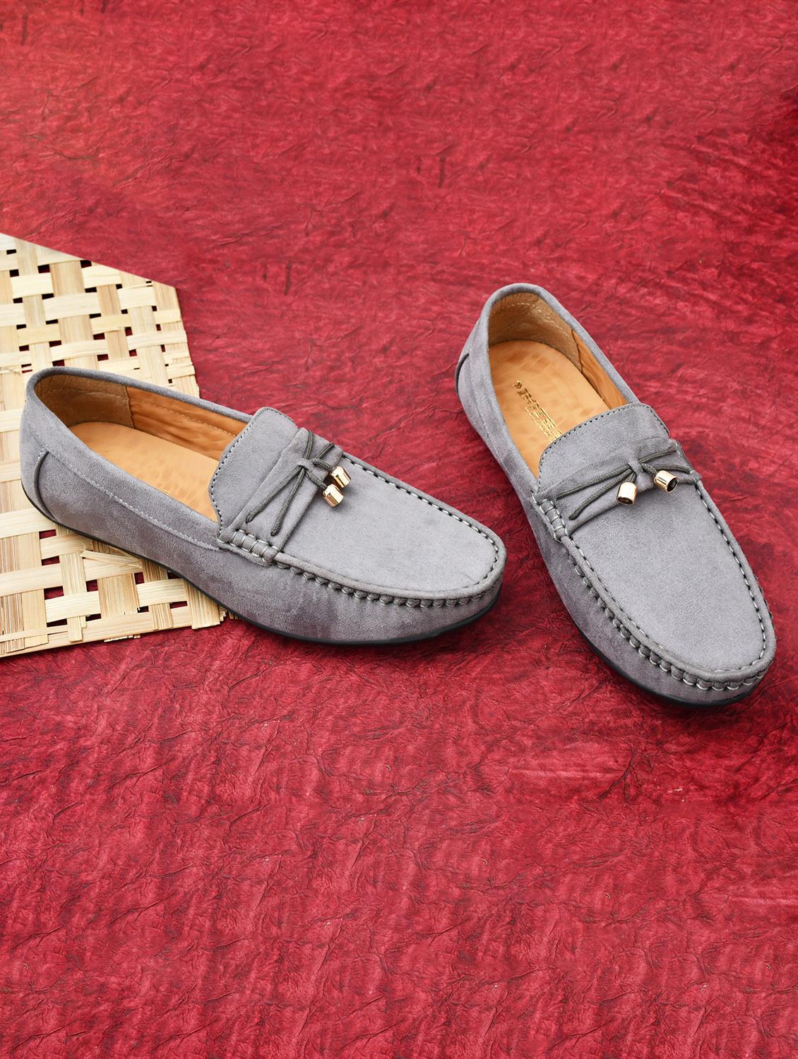 men solid grey suede slip on loafer - 20427423 - Zoom Image - 0