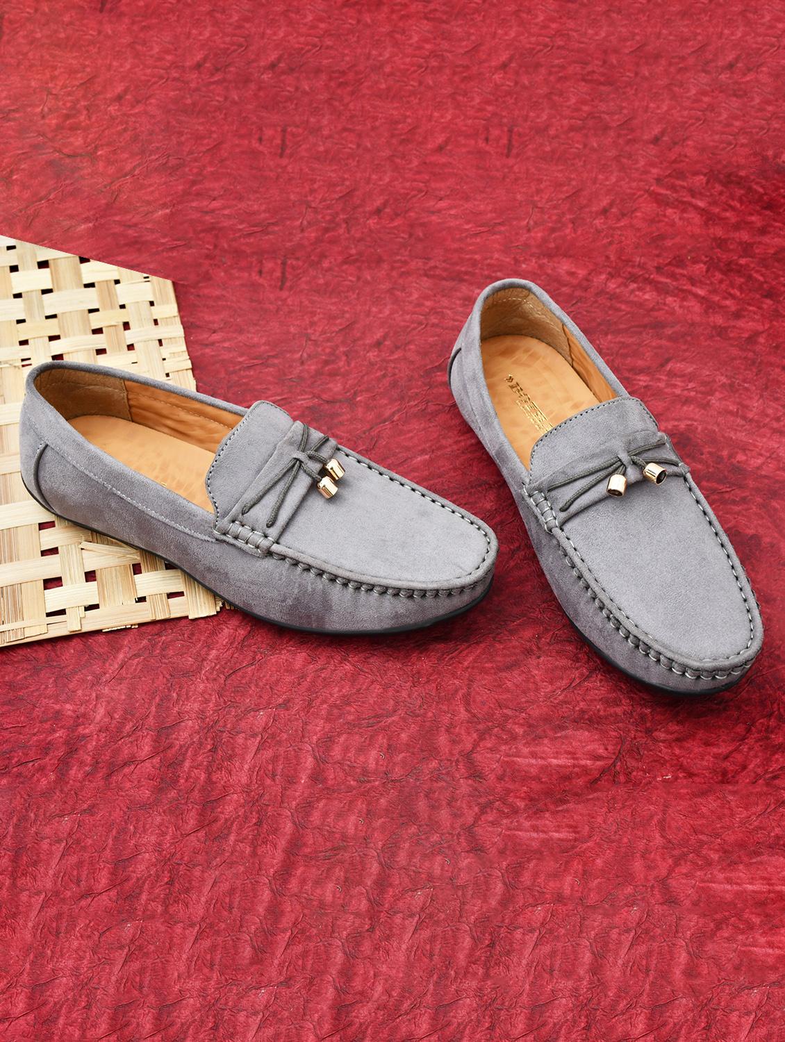 men solid grey suede slip on loafer - 20427424 - Zoom Image - 0