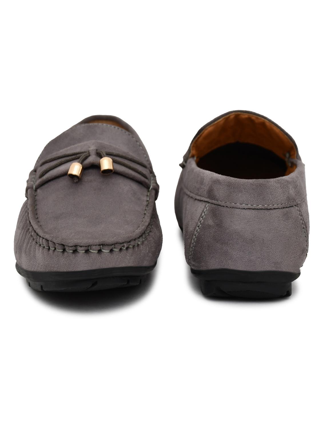 men solid grey suede slip on loafer - 20427424 - Standard Image - 3