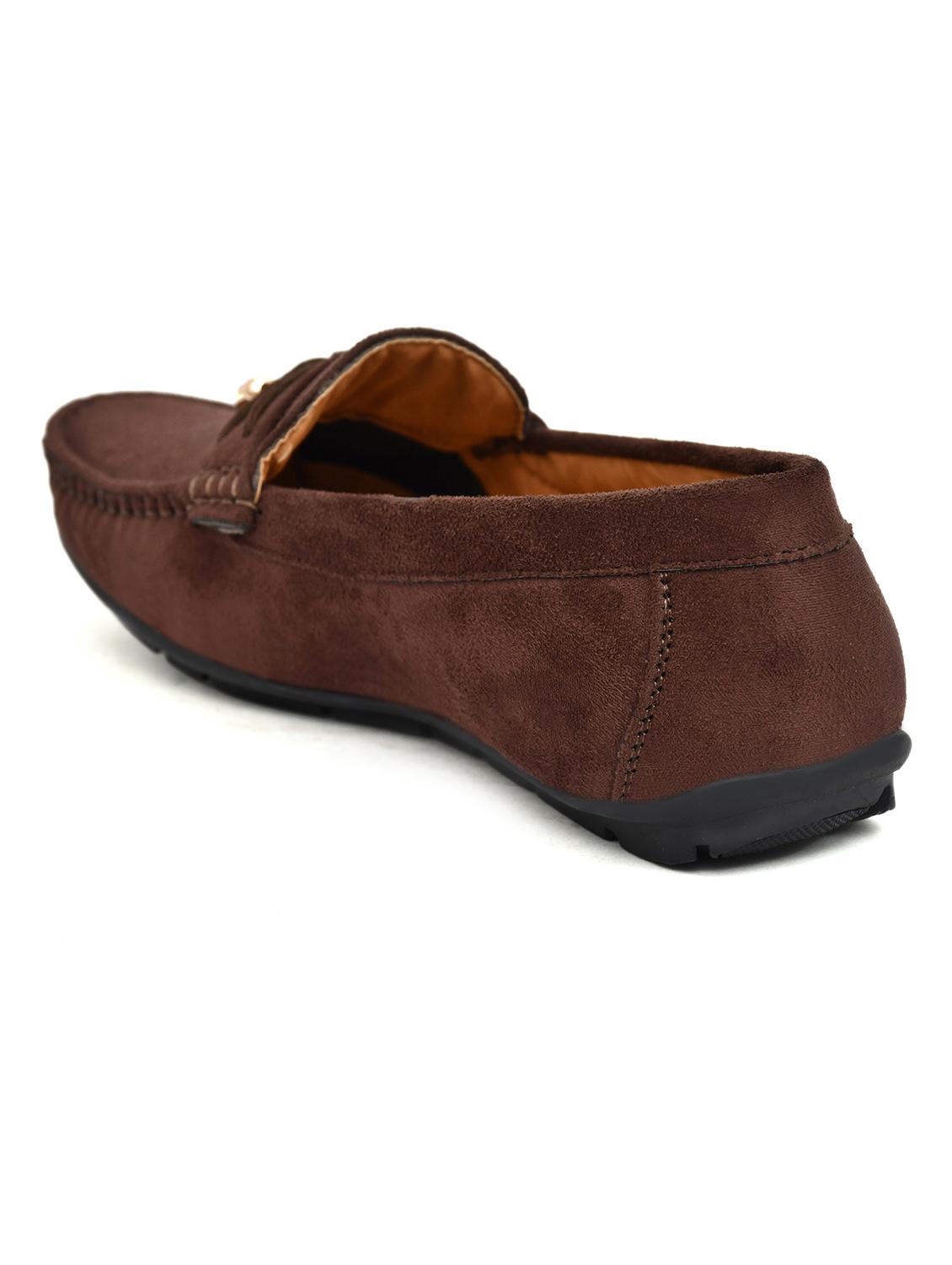 men solid brown suede slip on loafer - 20427427 - Standard Image - 3