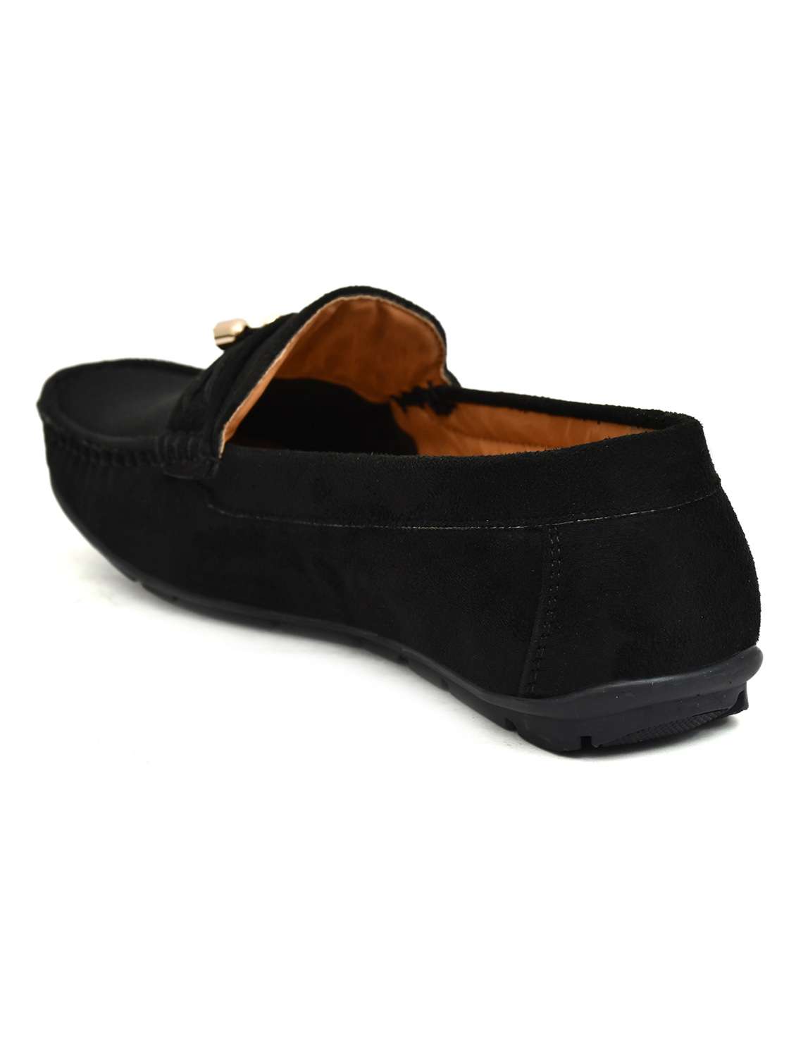men solid black suede slip on loafer - 20427430 -  Standard Image - 3