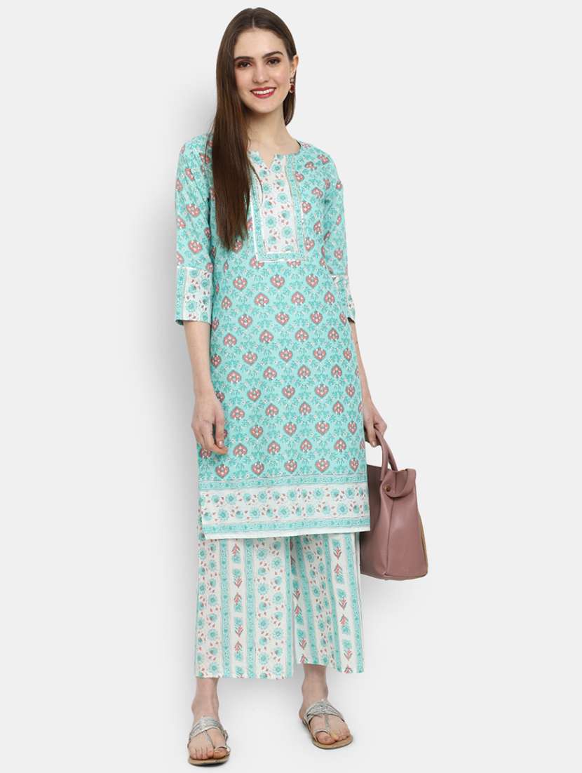 women ai aqua notch neck kurta palazzo set