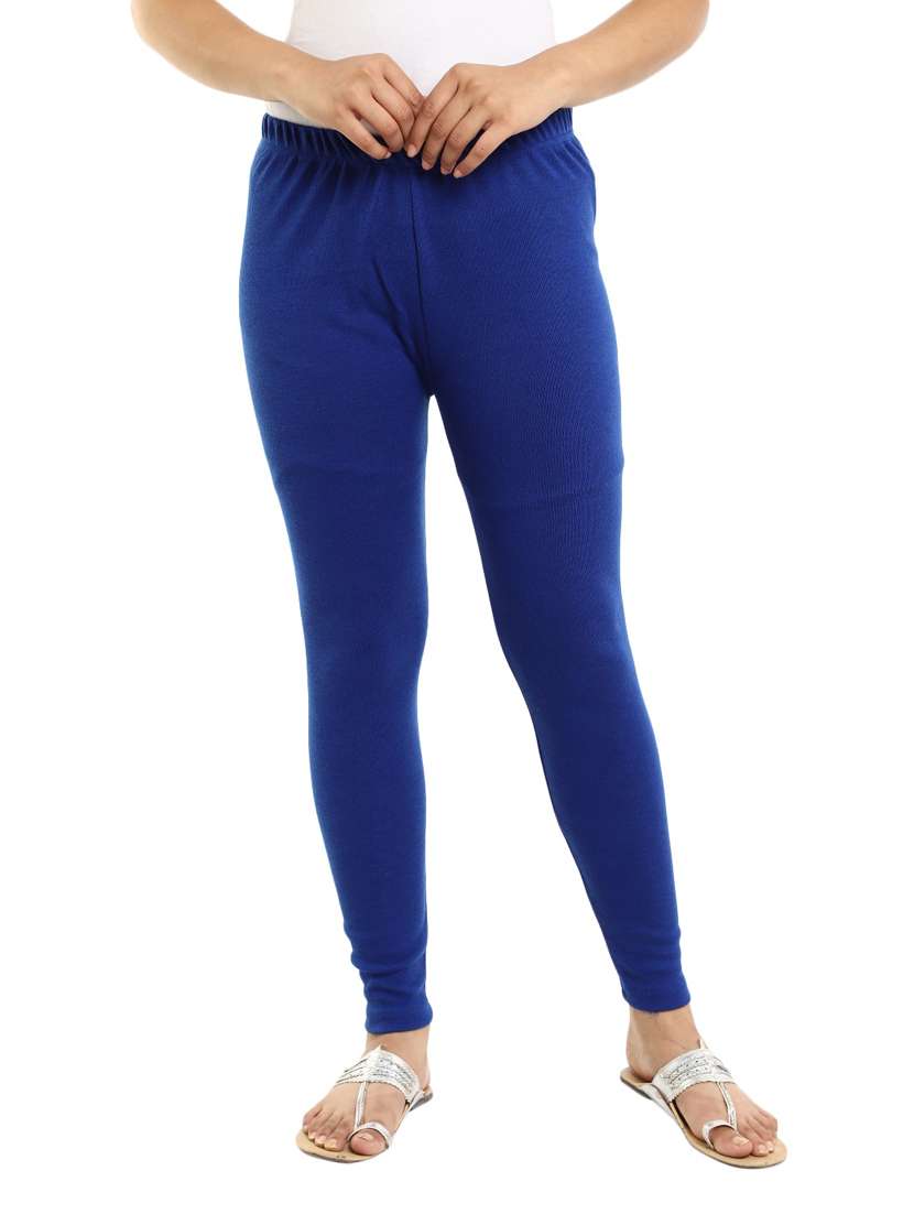 blue solid cotton legging