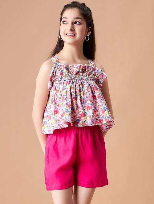 girls floral print shorts twin set - 20428217 - Standard Image - 0