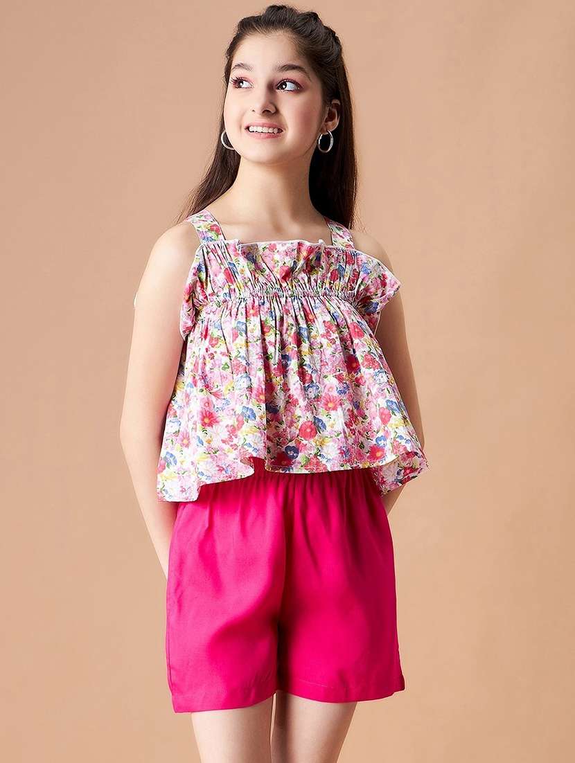 girls floral print shorts twin set - 20428217 - Zoom Image - 0