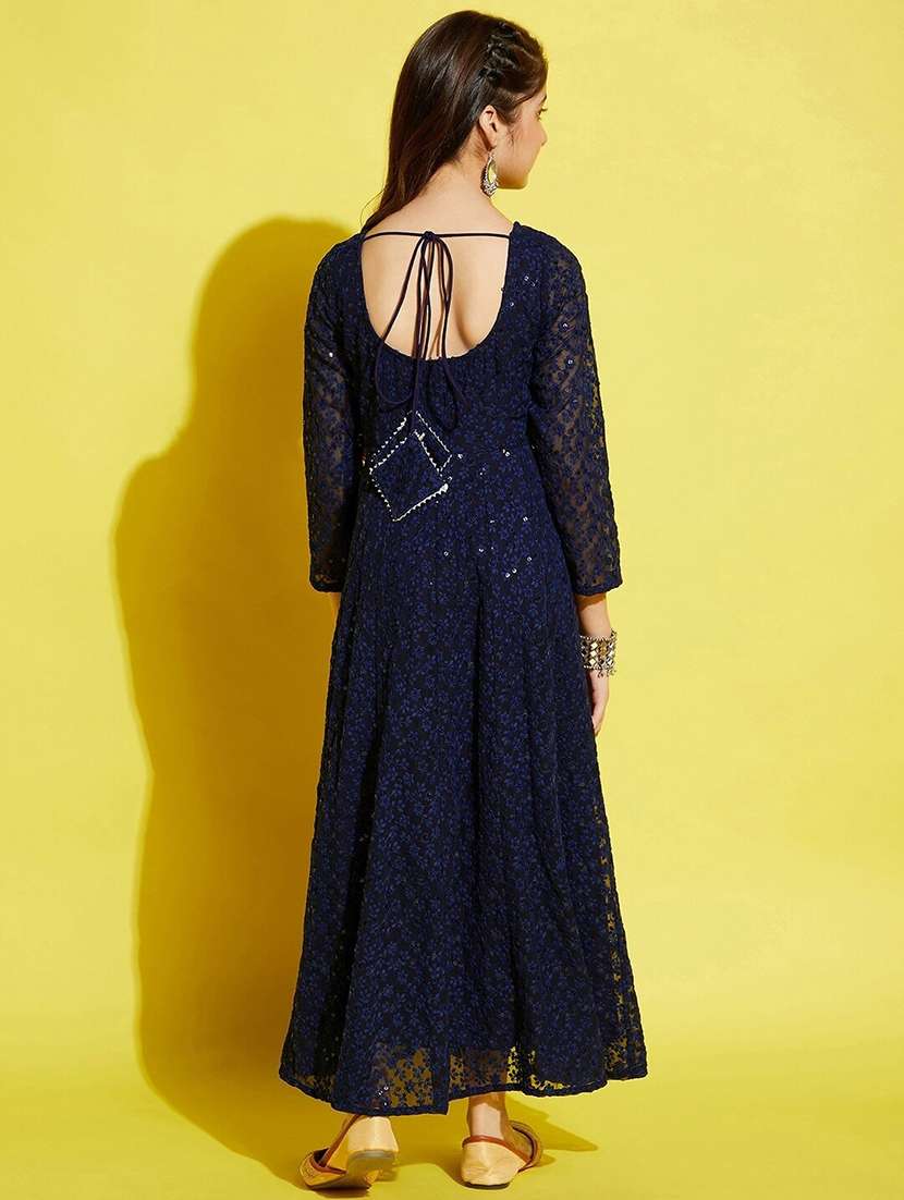 blue embroidered georgette party gown - 20428229 -  Standard Image - 3