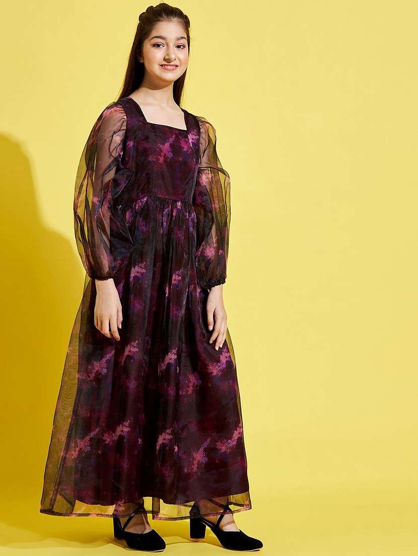 girls printed long party gown - 20428261 -  Standard Image - 3