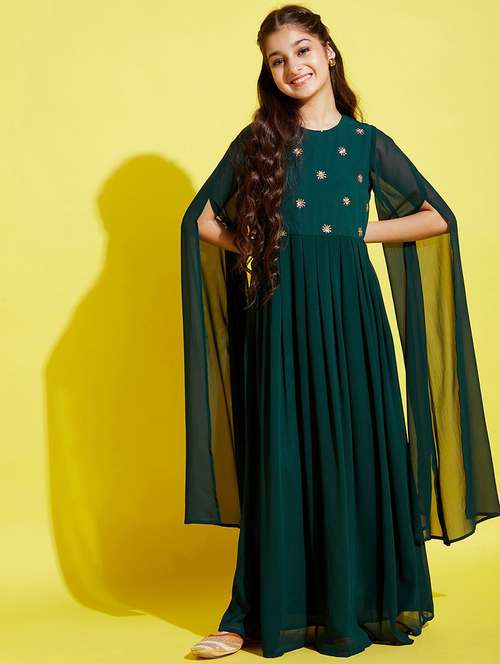 girls embroidered georgette party gown - 20428267 - Standard Image - 0