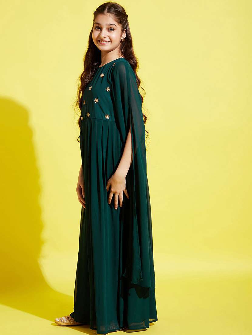girls embroidered georgette party gown - 20428267 - Standard Image - 3