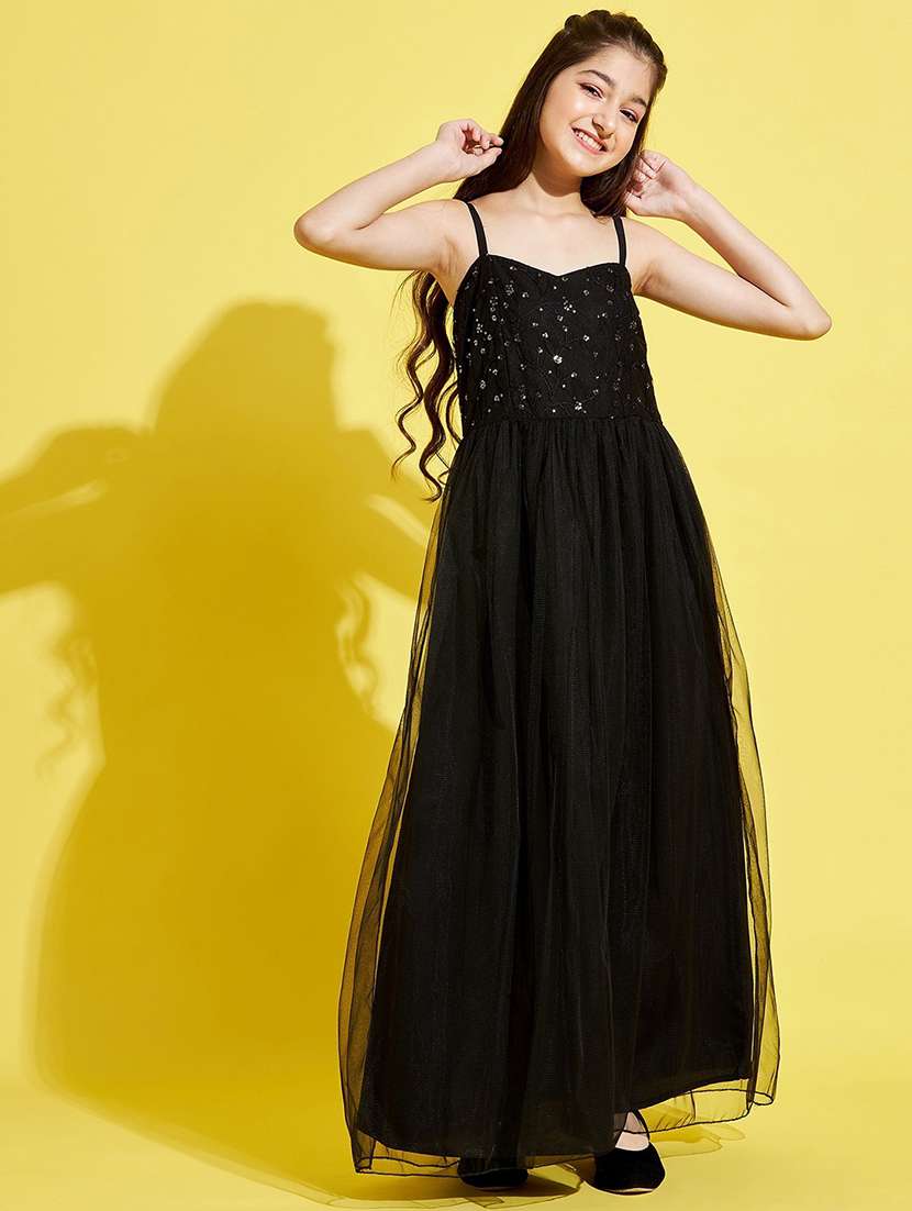 black embroidered party gown