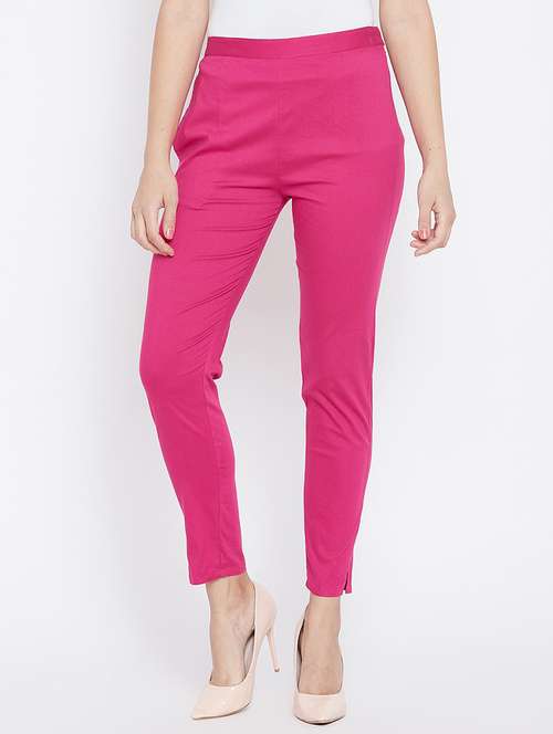 women solid magenta pink cigarette pant - 20428427 -  Standard Image - 0
