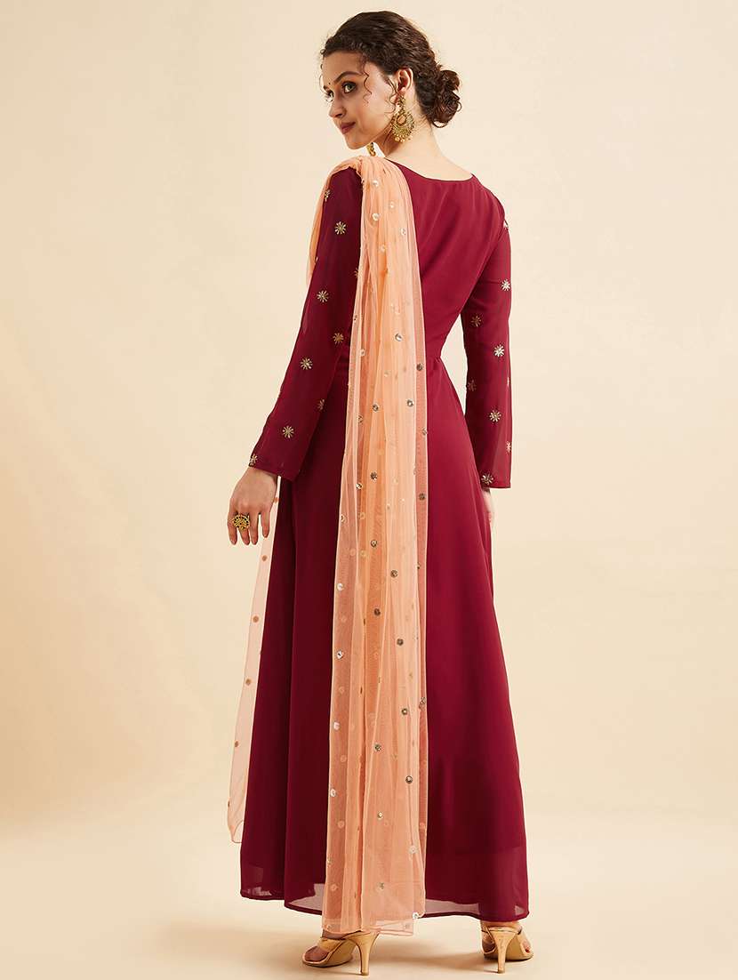 Women Maroon Kurta Dupatta Set