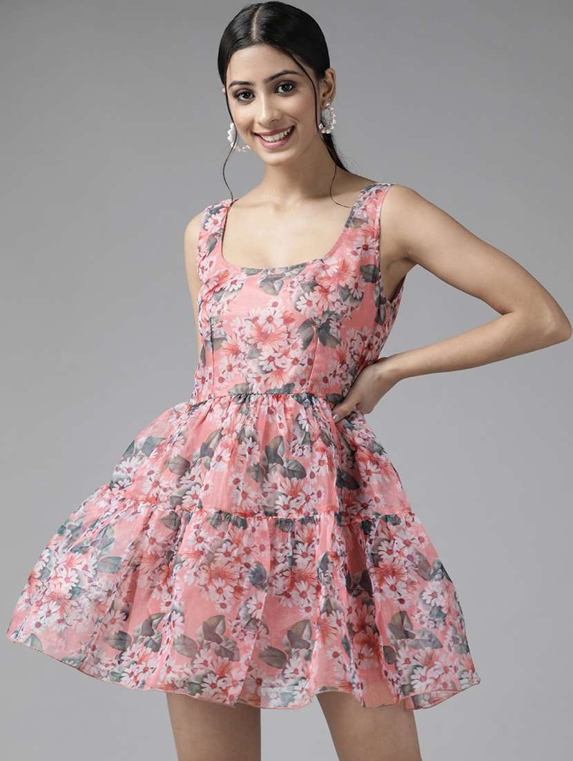 coral floral skater dress