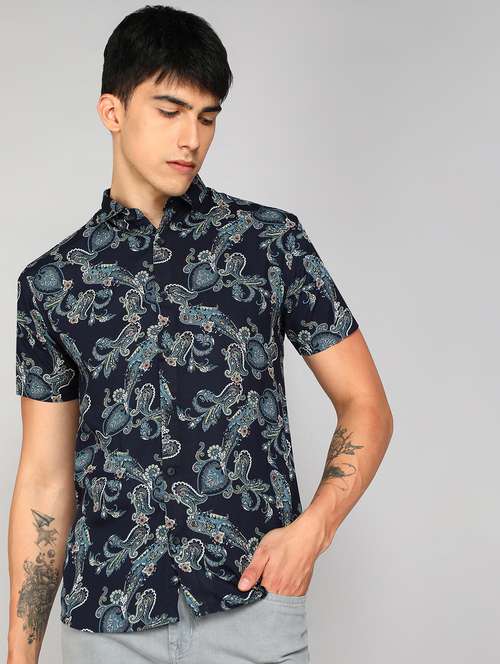 navy blue printed casual shirt - 20428692 -  Standard Image - 0