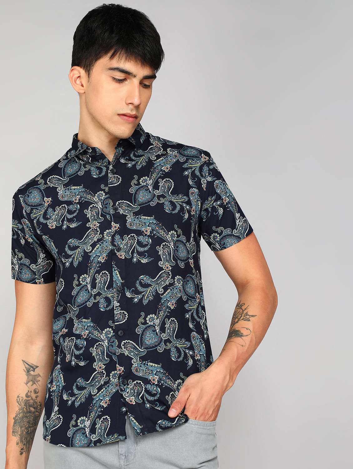 navy blue printed casual shirt - 20428692 -  Zoom Image - 0