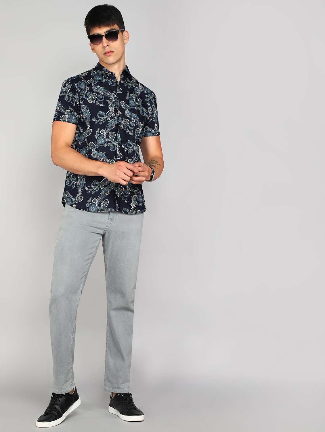 navy blue printed casual shirt - 20428692 - Standard Image - 3
