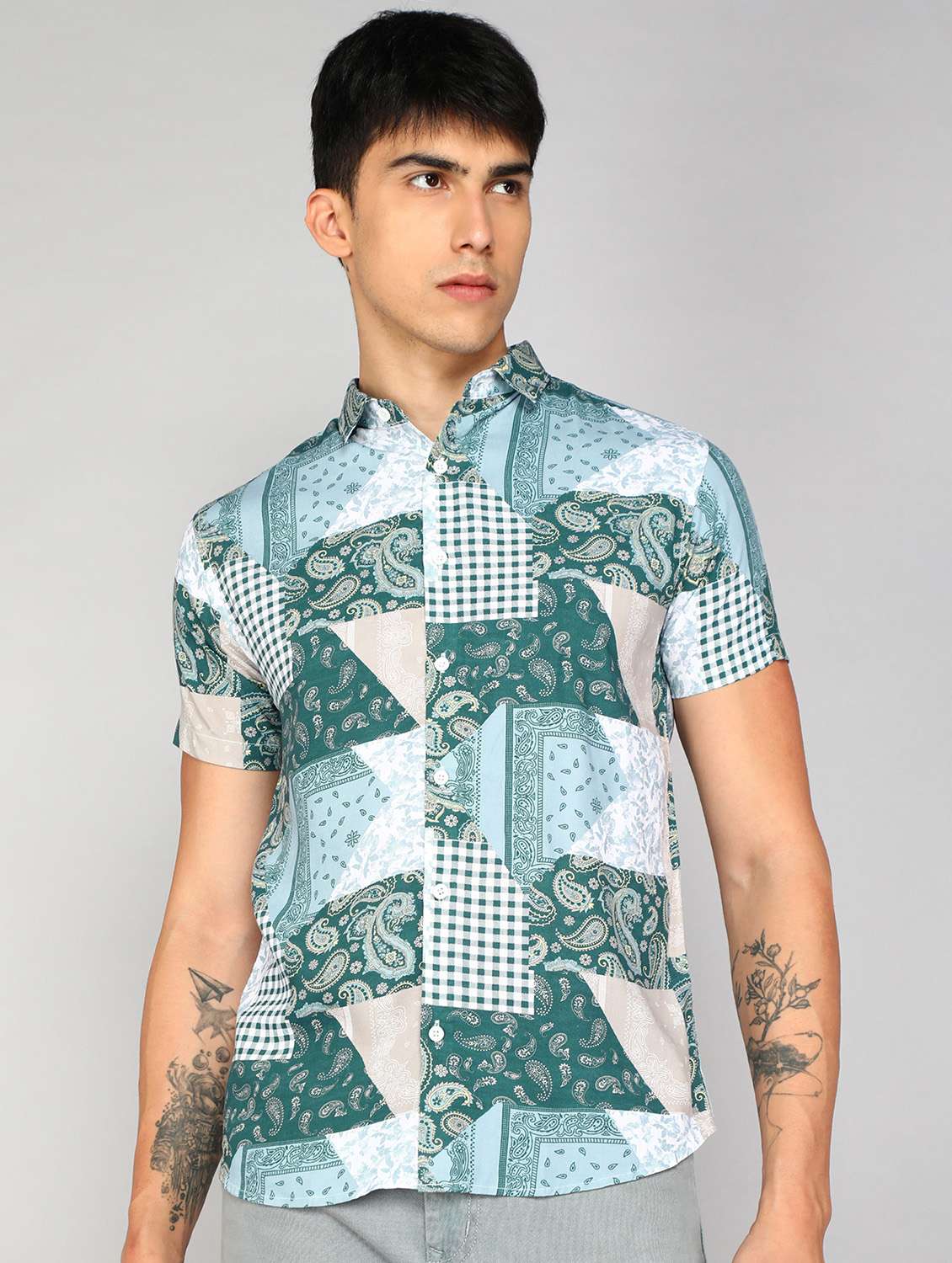 blue printed casual shirt