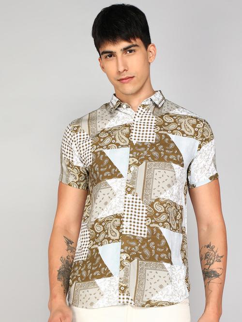 khaki printed casual shirt - 20428697 -  Standard Image - 0