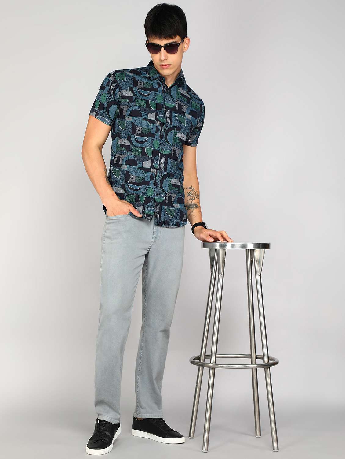 navy blue printed casual shirt - 20428706 -  Standard Image - 3
