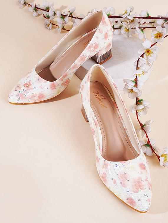white and peach printed slip on pump - 20429742 -  Zoom Image - 0