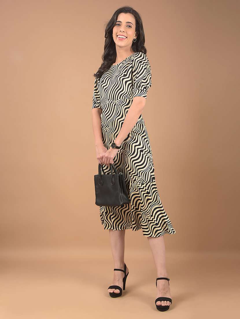 Beige &black Abstract Print Shift Dress - 20429870 -  Standard Image - 3