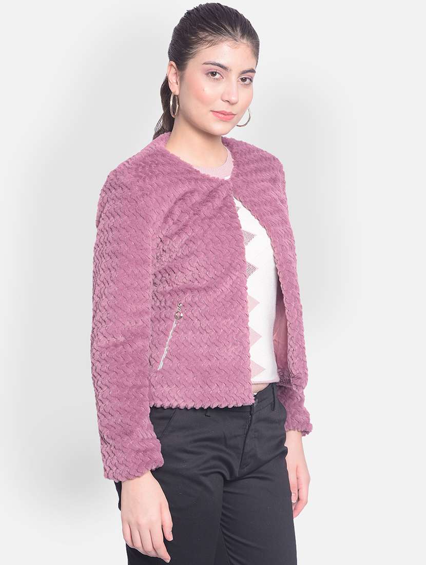 women purple polyester regular jacket