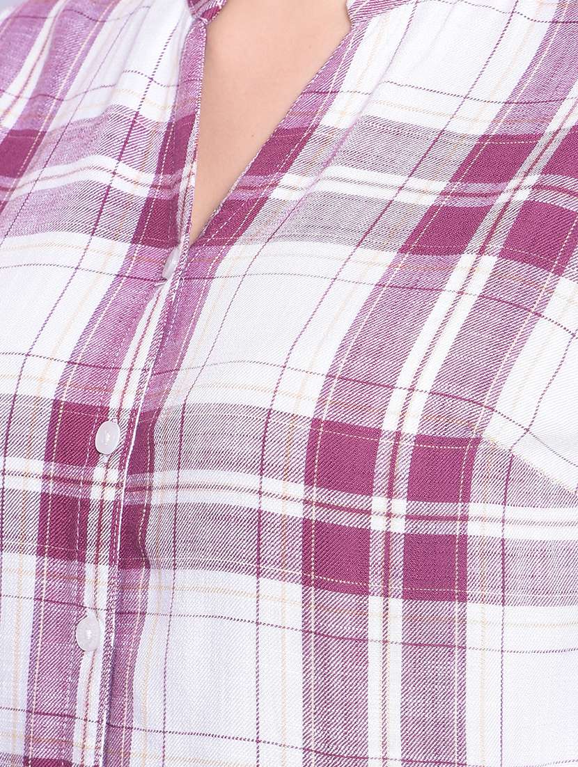 women maroon & white checkered print regular shirt - 20429905 -  Standard Image - 5