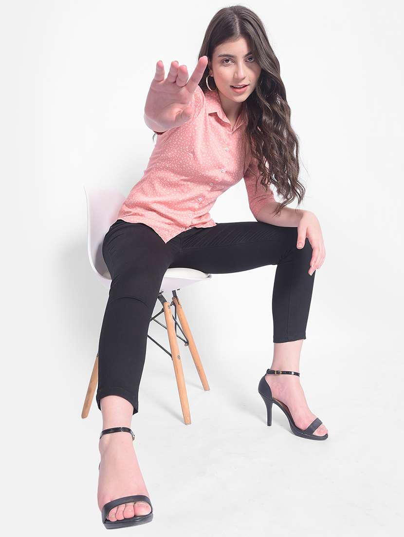 women peach printed three quater sleeves shirt - 20429918 -  Standard Image - 3