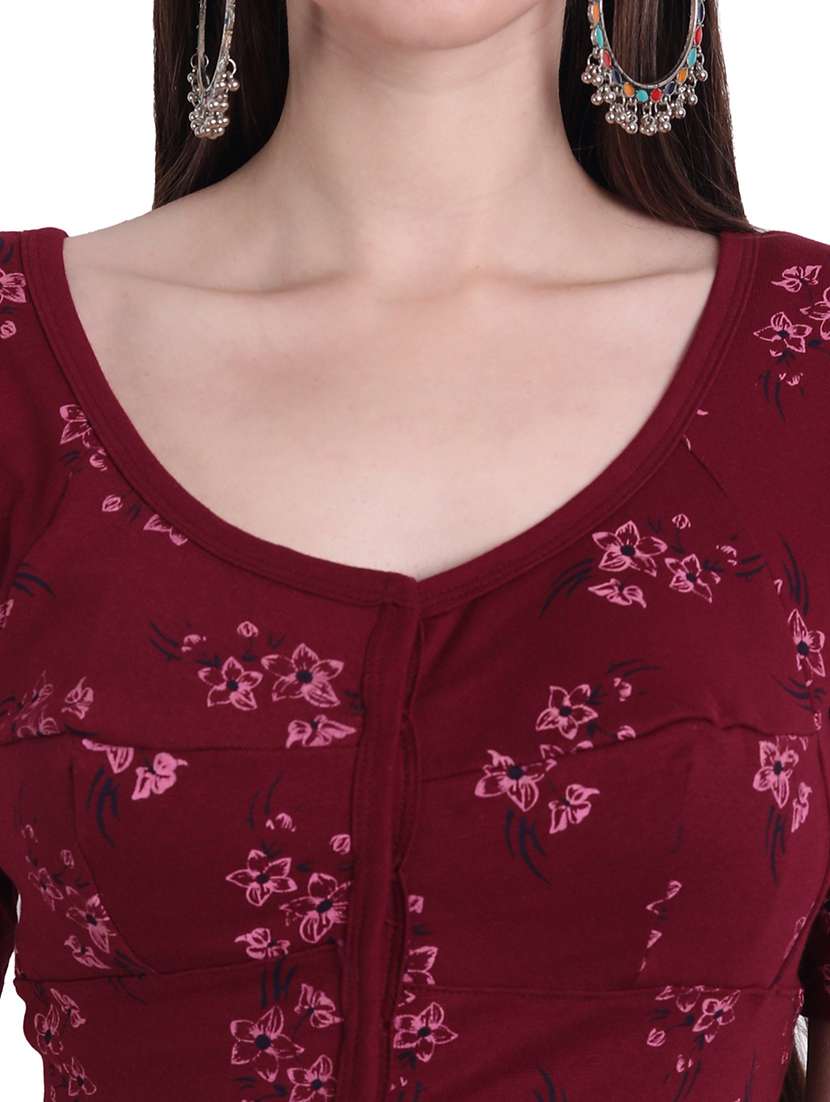 women maroon round neck stitched blouse - 20429952 - Standard Image - 3