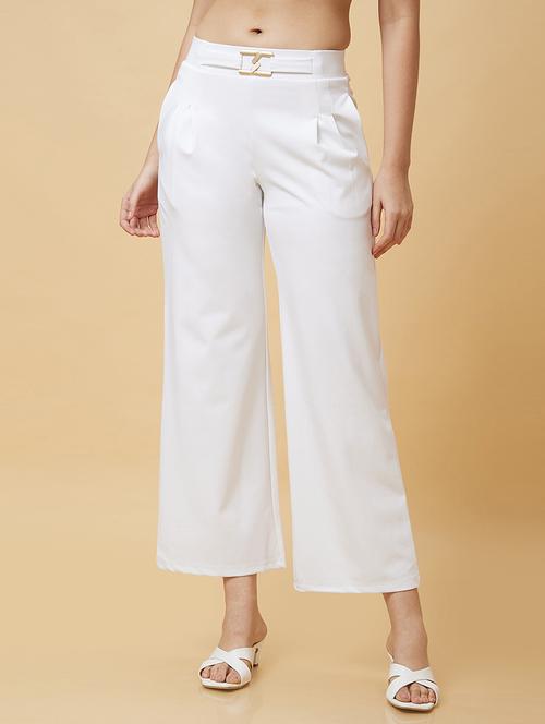 white solid pleated trousers - 20430085 - Standard Image - 0
