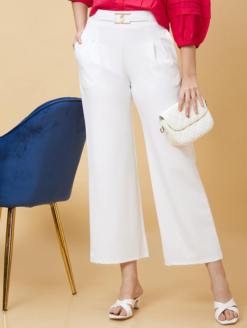 white solid pleated trousers - 20430085 - Standard Image - 3