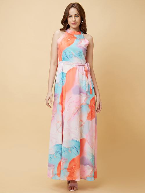 women pink polyester fit & flare dress - 20430097 -  Standard Image - 0