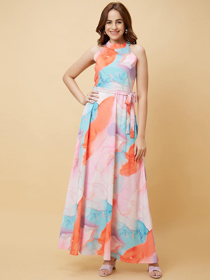 women pink polyester fit & flare dress - 20430097 - Standard Image - 5