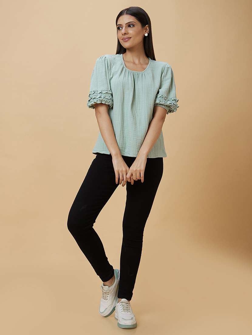 women sea green cotton regular top - 20430104 -  Standard Image - 5