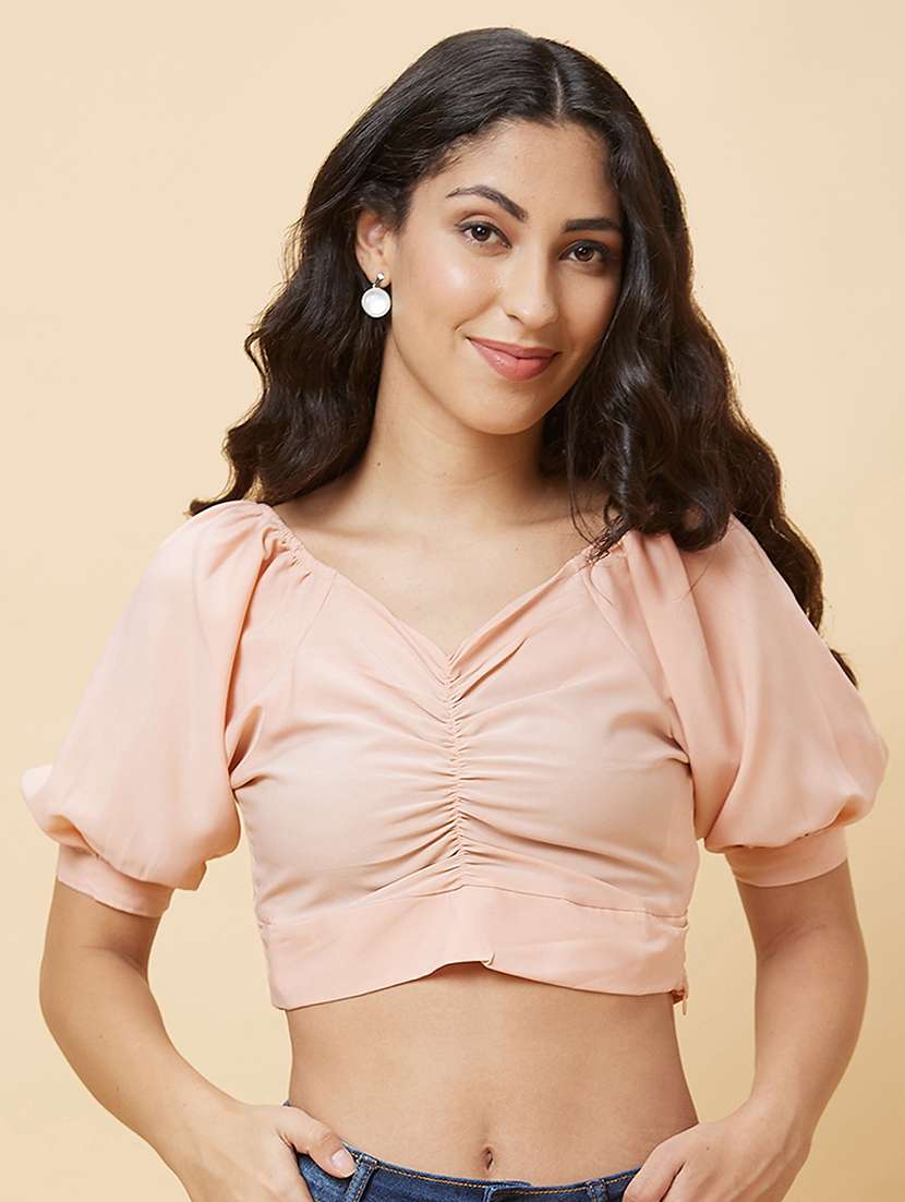 peach solid crop top
