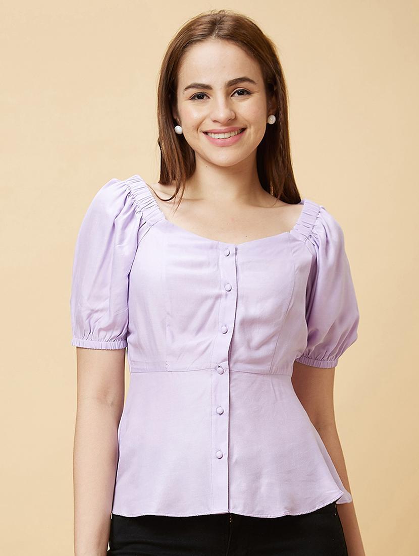 purple solid regular top - 20430214 -  Zoom Image - 0