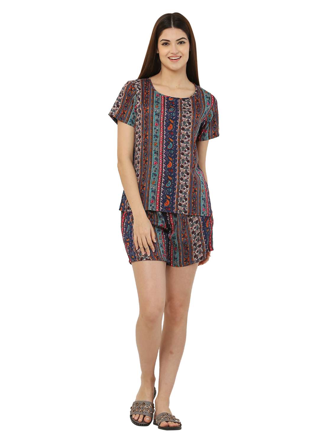 women's printed nightwear shorts set