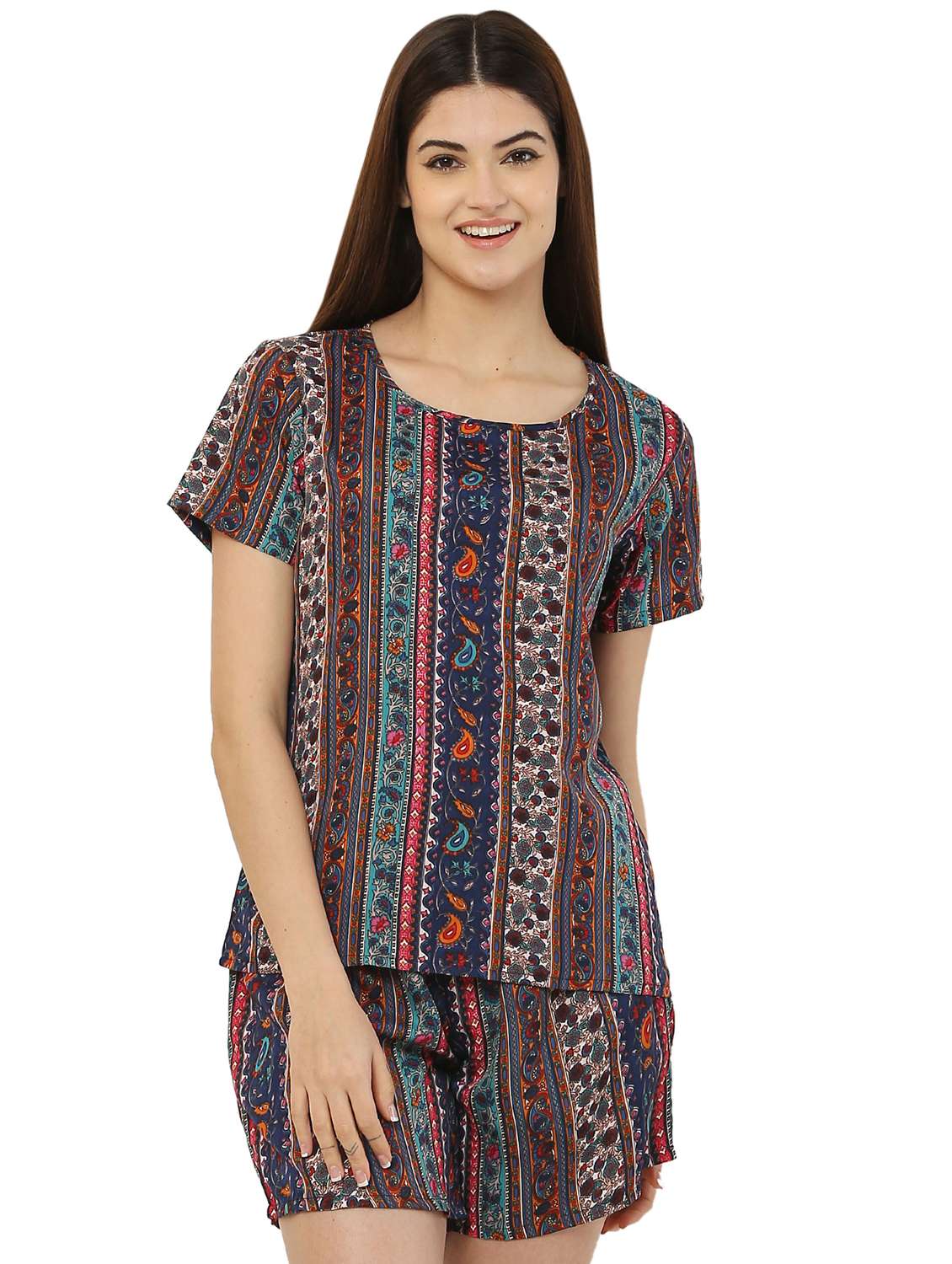 women's printed nightwear shorts set - 20430350 -  Standard Image - 3