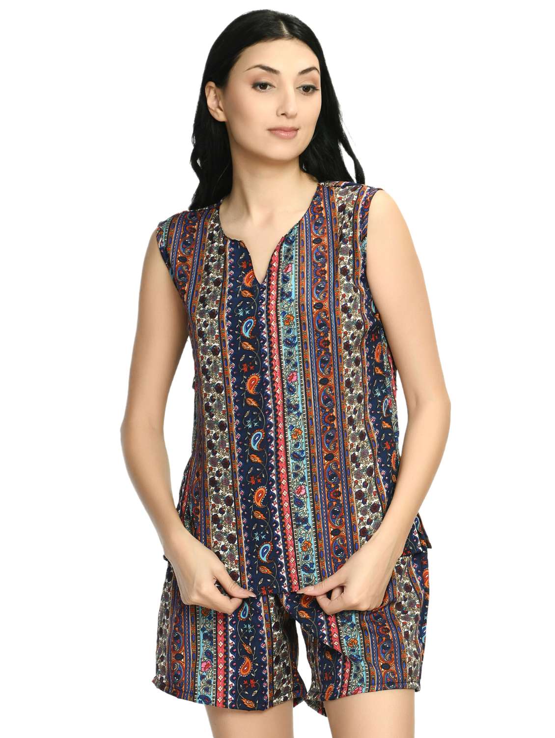 women's printed nightwear shorts set - 20430360 -  Standard Image - 3