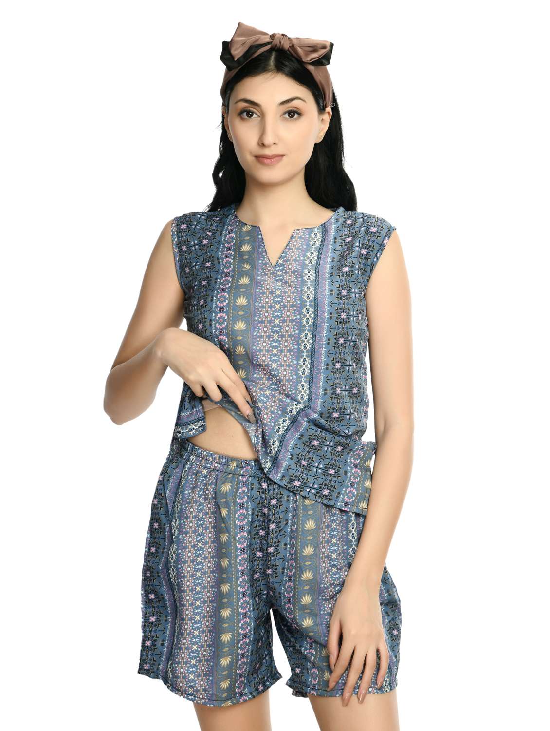 women's printed nightwear shorts set - 20430363 -  Standard Image - 3