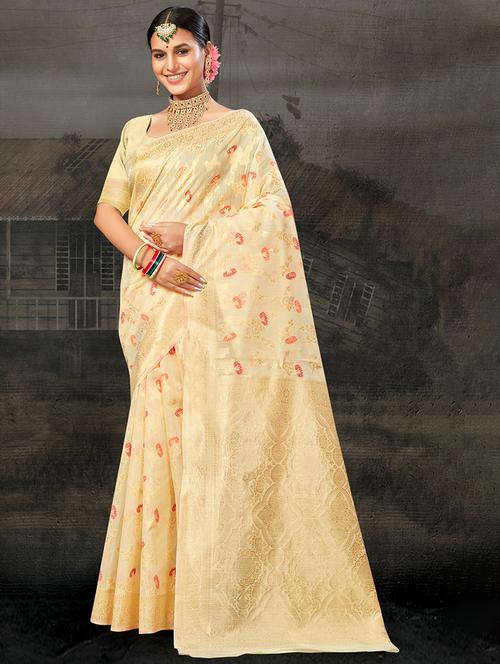 cream self design banarasi saree - 20431107 - Standard Image - 0