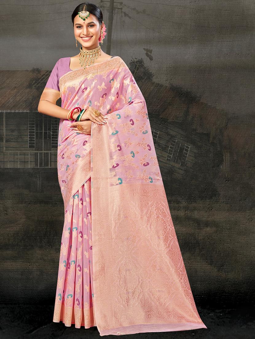 pink self design banarasi saree - 20431108 - Zoom Image - 0