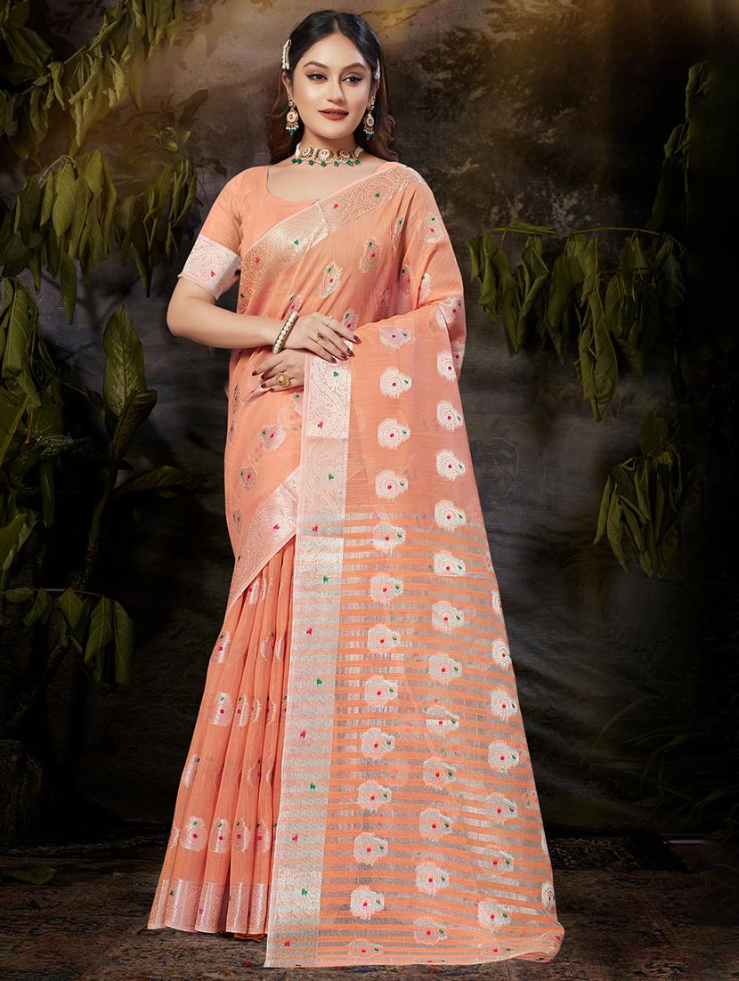 peach self design banarasi saree - 20431123 - Zoom Image - 0