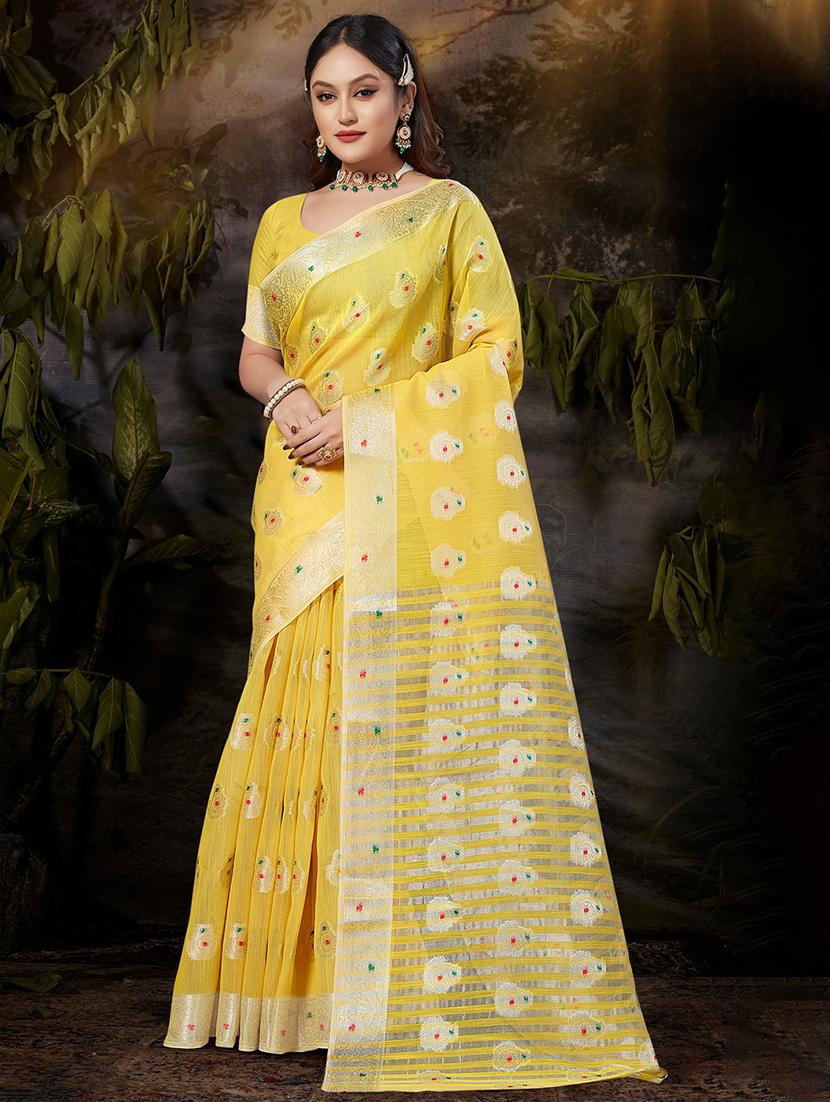 yellow self design banarasi saree - 20431124 - Zoom Image - 0