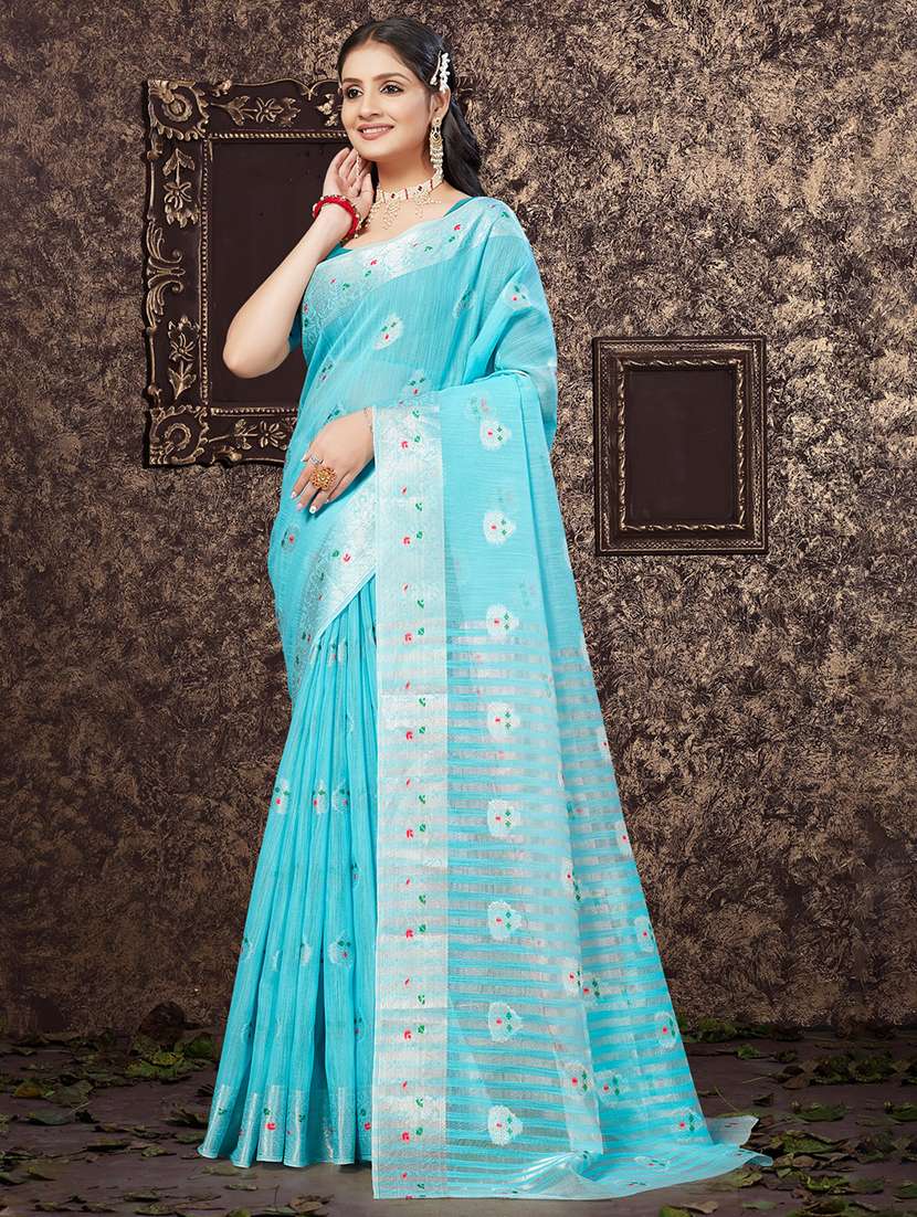light blue self design banarasi saree - 20431132 -  Zoom Image - 0
