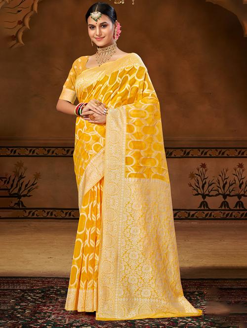yellow self design banarasi saree - 20431141 - Standard Image - 0