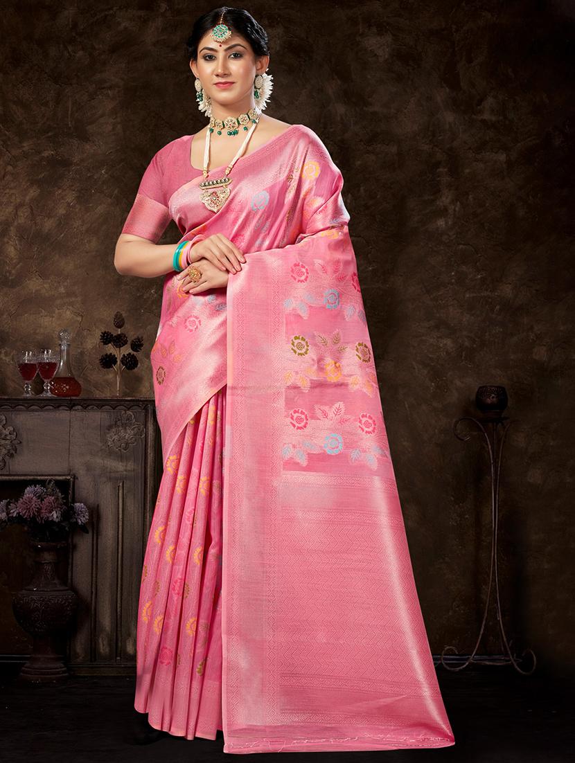 pink self design banarasi saree - 20431147 - Zoom Image - 0